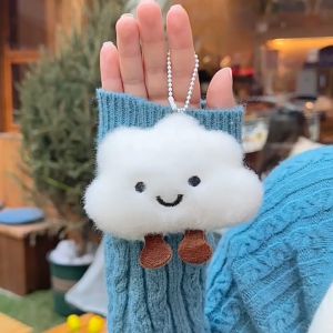 Móc khóa và ghim hình ĐÁM MÂY TRẮNG cười chất liệu lông xù trắng xinh xắn OT12