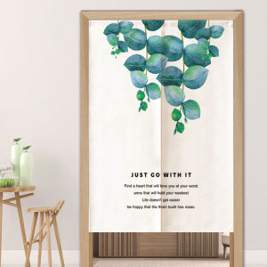 Green Plant Door Curtain Partition Curtain No Punching Half-length Expandable Rod for Kitchen Bathroom Toilet Bedroom Short Curtain