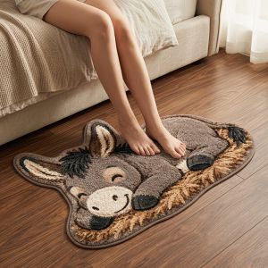 VIKAMA Cute Pony Rug Brown White Horse Irregular Small Carpet Non Slip Washable Soft Mat Bedroom Living Room Nursery Decor
