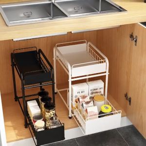 Kitchen Storage Rack Cabinet Basket Organizer Under Sink Storage Rak Kitchen Pull Out Organizer Drawer Pantry Rak Serbaguna Spice Rack