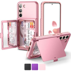 Kickstand Flip Hidden Mirror & Credit Card Holder Wallet CaseDual Layer Hard PC Soft TPU Shockproof Phone Case Cover for Samsung Galaxy S25 Ultra.S25 PlusS24 UltraS24 PlusS23 UltraS23 PlusS22 UltraS22 PlusS21 Ultra