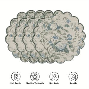 VIKAMA 4-Piece Vintage Floral Placemats with Scalloped Edges Rustic Home Gathering Table Decor and Accessories