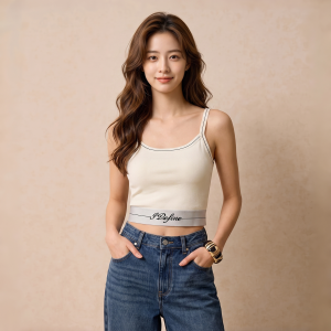 Colorful Letter Jacquard Short and Fitted Camisole Vest