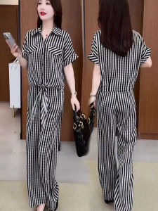 Retro Checkered Tummy Covering Ice Silk Suit