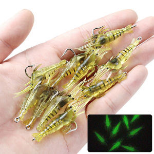 1Pcs 4cm Soft Fishing Luminous Shrimp Lure With Hook Swivel Beads Artificial Silicone Glow Fishing Bait For Freshwater Saltwater Rig Fishing Tackle