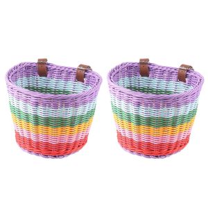 Kid Front Handlebar Bike Basket Vintage Rainbow Color Front Bicycle Basket Suitable for Most Type of Bikes