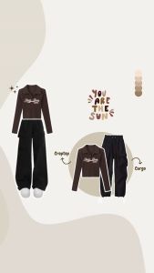 Satu Set Gaya Korea 2in1 | Croptop Rib Street Strome + Celana Cargo Highwaist | - KA126