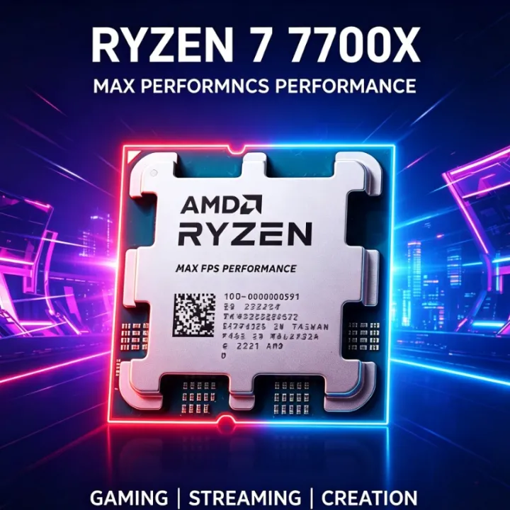 AMD | AMD Ryzen 7 7700X Multi‑Task CPU 8‑Core 16‑Thread 4.5GHz 5NM 32M L3 Cache Socket AM5 Without Cooler For Home Desktop PC