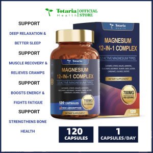 Totaria Magnesium Complex 700mg 12 in 1 Magnesium Supplement with Glycinate Citrate Malate Oxide Taurate Aspartate Orotate Magnesium RelaxationMuscleHeart Support Vegan 120 Capsules