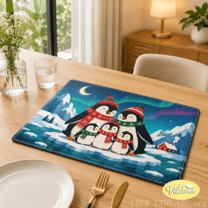 VIKAMA Christmas Penguin Nutcracker Placemat Scallop Edge Table Mat Dining Kitchen Holiday Home Decor Aesthetic Art Large Cute