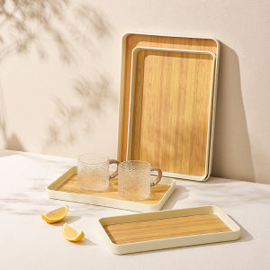 Japanese Style Wooden Simulation Tray Tea Tray Rectangular Plastic Kitchen Dining Table Utensils Cup Storage Tray Candy Tray