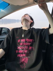 Heavyweight Pure Cotton American Hiphop Short Sleeve T-Shirt Men Summer Loose Trendy Brand Student Hong Kong Style Half Sleeve Top Body T-Shirt