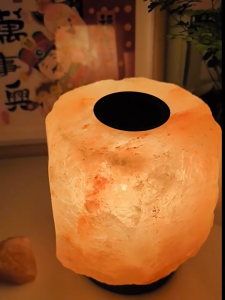 5A Grade Hand-Carved Natural Himalayan Salt Aroma Lamp with Wooden Base Adjustable Brightness&Bulb
