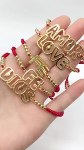 New Red String Letter Bracelet for Women DIOS AMOR LOVE FE Charm Gold Plated Bead Braided Adjustable Bracelet Fashion Jewelry