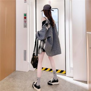 Loose Fit Plaid Shirt Korean Style Lazy Fashion Autumn Winter New Arrival Womens Long Sleeve Polo Collar Regular Length Outerwear