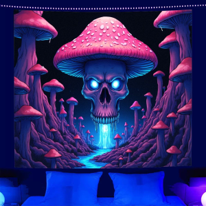 VIKAMA Dark Skeleton Tapestry Mushroom Forest Waterproof Polyester Fiber Bedroom Living Room Game Room Decoration