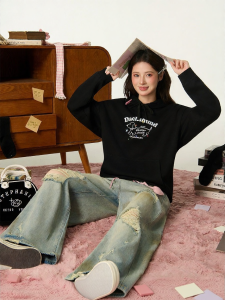Gbiaior | Pet Print Leisure Hoodie Black