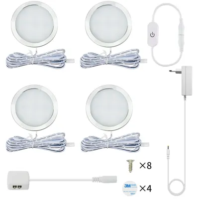 12V Round LED Under Cabinet Lamp Penetrable Touch Light Switch Dimmable LED Under Cabinet Kitchen Wardrobe Bedroom Night Lamp