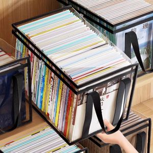 Large Transparent Foldable Book Storage Box Student Book Organizer Dustproof Old Book Sorting Bag PVC Material Flip Cover Type