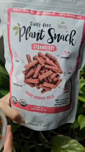 [NEW] Organic Crispy Coconut Rolls Snack – Strawberry 140G Pack - Healthy Vegan Gluten Free Halal No Added Sugar