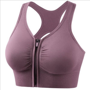 Women Zip Sports Bra Tank Plus Size Shockproof Gather Brassiere Female Yoga Running Fitness Bralette Womens Lingerie Underwear
