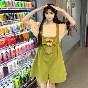 Bộ Quần Áo Hai Mảnh Mùa Hè Phong Cách Hàn Quốc Cỡ Lớn Cho Nữ Quần Dài Họa Tiết Hoa Ngọt Ngào Áo Chui Đầu Tay Ngắn Quần Áo Công Sở Thường Ngày
