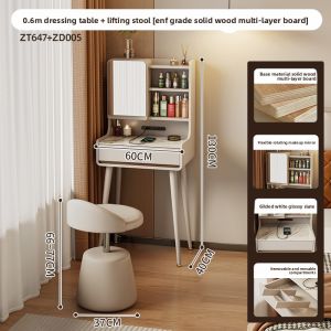 ZUNTONGGE | Modern Solid Wood Mini Vanity Table with Rock Slab Top 60cm