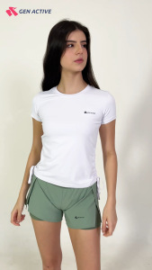 GEN ACTIVE Baju Olahraga Wanita Lengan Pendek Atasan Olahraga Cewek Kaos Serut Yoga Pilates Gym