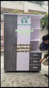 TỦ QUẦN ÁO NHỰA 2 CÁNH TREO XẾP CÓ KỆ CAO CẤP - PHỐI MÀU SANG