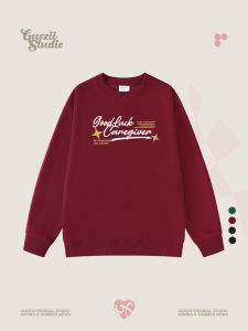 เสื้อสเวตเตอร์คอกลมลายตัวอักษรสไตล์ฮิปฮอปย้อนยุคสีแดงวินเทจสำหรับผู้หญิง เสื้อแจ็คเก็ตแบบสวมหัวแขนยาวฤดูใบไม้ร่วง/ฤดูหนาว