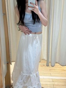 Váy Dài Cotton Trắng Viền Xếp Nếp Thanh Lịch Cho Nữ Váy Dài Đến Giữa Bắp Chân Nadia Váy Dài Cotton Nguyên Chất Váy Dài Cotton