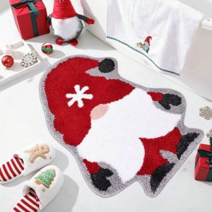 VIKAMA Giáng Sinh Gnome Mũ Đỏ In Hình Bông Tuyết Thảm Mềm Mại Thấm Hút Không Đều Thảm Cho Phòng Tắm Phòng Ngủ Phòng Khách Trang Trí Nhà Chống Trơn Trượt Chống Phai Màu