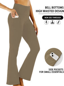 Super Soft Bell Bottom Pants Women High Waisted with Pockets Tummy Control No See Through Workout Yoga Home Casual