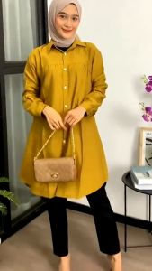 Tunik Avthom - Baju Atasan Wanita Polos Kancing Depan Belakang
