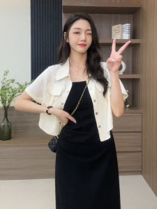 Chic French Design Short Sleeve Summer Shirt for Women New Style Slimming Pure Color Polo Collar Dress with Short Sleeve