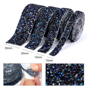 10/15/20/30mm BlackAB Self-adhesive Motif Rhinestones Trimming Glitter Resin rhinestone Ribbon for DIY Bags Garment Decoration