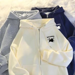 เสื้อสเวตเตอร์ฮู้ดหนาแบบมีฮู้ดสำหรับผู้หญิง ฤดูใบไม้ร่วง/ฤดูหนาว 2025 ใหม่ อบอุ่น หลวมๆ ลำลอง เสื้อคลุมคาร์ดิแกนแบบเปิด แฟชั่น