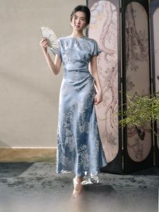 JK&JS | New Chinese Style Silk Embroidery Qipao Dress Women Summer Long Dress Elegance National Trend JKJS P5035941 Ladies Midi Dress