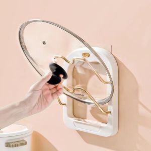 Pot Cover Rack Wall Mounted Non Perforated Kitchen Shelf Kitchen Board Shelf Kitchen Supplies Collection Hook Rack