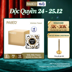 Thùng 6 Lốc Giấy Bếp Đa Năng Paseo Cao Cấp Lau Dầu Mỡ Thấm Hút Nhanh In Hoa (2 lớp)
