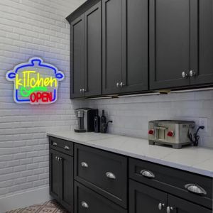 Kitchen Open Neon Sign for Wall DecorLED Burger Pizza Neon Lights Signs for Business Store Restaurant Home Kitchen Fast Food