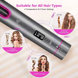 Clever 【5in1】Curling machine Automatic Curling Iron Portable Wireless Automatic Hair Curler USB Rechargeable with LCD Thermostat Electric Hair Curler with LCD Display Fast Heating Rotating Rotating Curling for Long & Short Hair Travel & Home Use