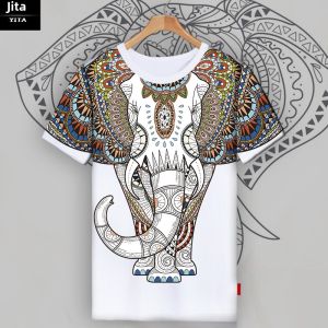 Elephant Totem Thai Culture Lucky Ethnic Style Ice Silk Short Sleeve T-shirt Thin Men and Women Half Sleeve Clothes