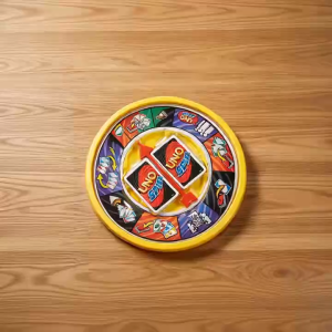 UNO Spin board game for 2-10 players ages 7 and up. Features colorful cards and a spinning wheel. Ready for everyone.
