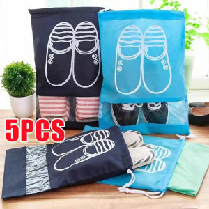 5ชิ้นกระเป๋าอเนกประสงค์ไม่รองเท้าถักรองเท้ากระเป๋าเก็บของเก็บรองเท้าเดินทางกระเป๋าเชือกกระเป๋ากันฝุ่นกันน้ำแบบพกพา