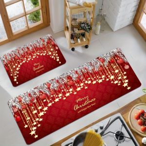 VIKAMA Christmas Kitchen Carpet Non slip Machine Washable Water Absorbing Quick Drying Kitchen Foyer Festival Decoration