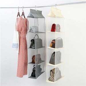 4 Layer Hanging Bag Organizer Closet Wardrobe Handbag Storage Closet Dust-Proof Detachable Tote Purse Organizer Foldable Organizer Washable Organizer Bag