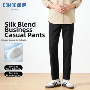 Seri-containing Comfortable Business Stretch Trousers Straight Leg