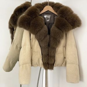 Áo Khoác Lông Cáo Dày Dặn Mùa Đông Ấm Áp Sang Trọng Kiểu Dáng Thường Ngày 90% Lông Vũ Trắng Áo Khoác Ngắn Dáng Đơn Hàng Nút