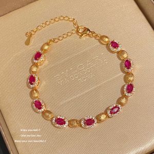 Joy Heavy Industry Pigeon Blood Red Bracelet Gold Plated Luxury High Quality Fashion Jewelry Accessories Womens Love Charm